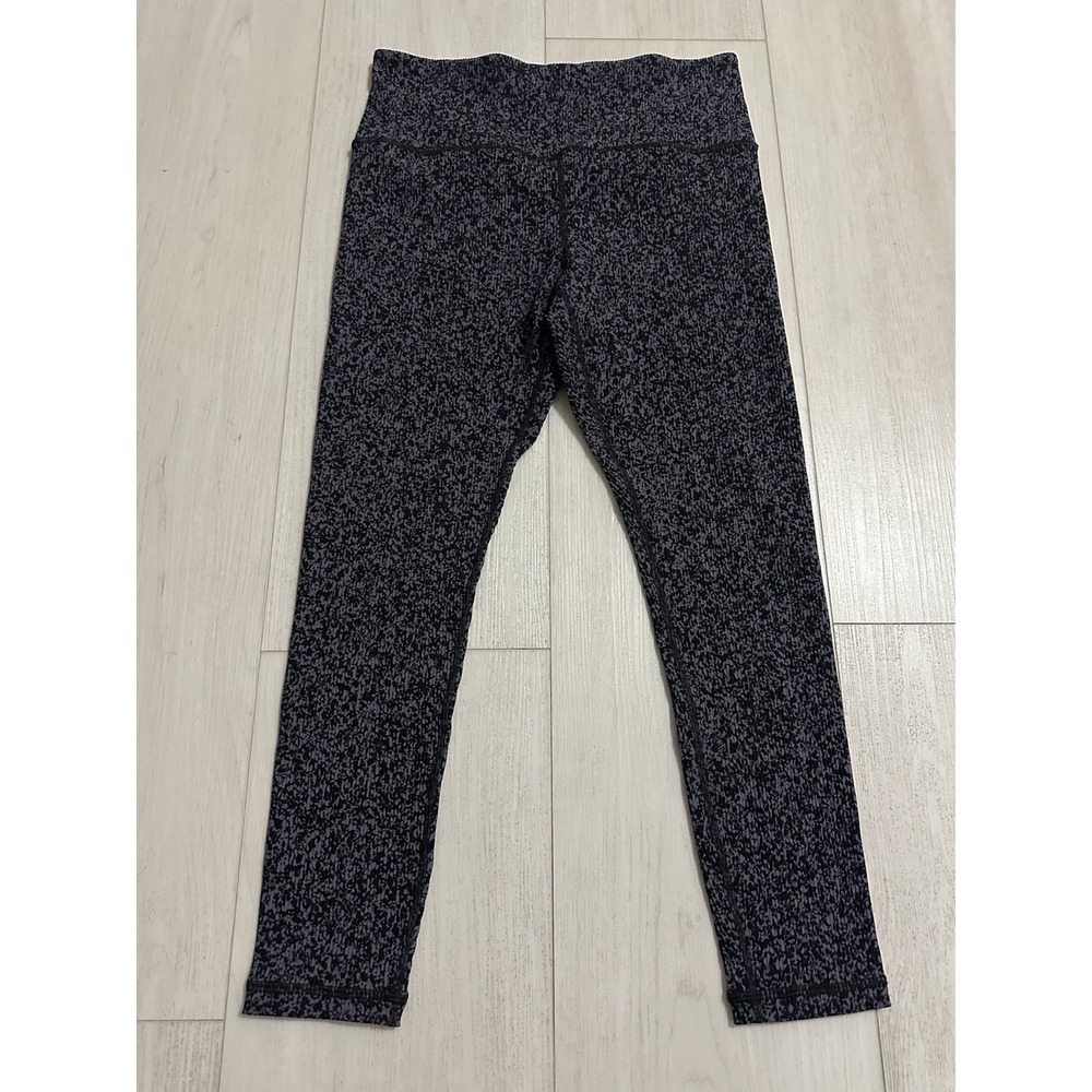 EUC Athleta Elation Rib Tight Legging Sz L Purple / Black Workout Yoga